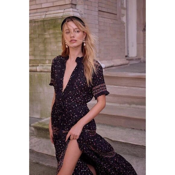 NWT FREE PEOPLE Sz XS RARE FEELINGS MAXI DRESS BLACK COMBO - Picture 5 of 5